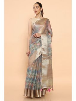 Soch - Women Multi-Color Organza Printed Saree with Unstitched Blouse