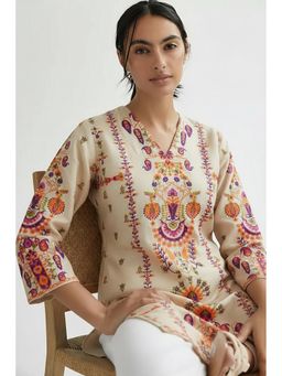 THREE-THREE - Women Beige Floral Printed Top