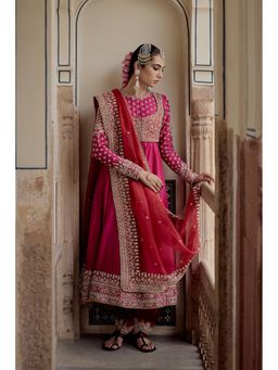 Sheetal Batra - Noor Dabka Embroidered Hot Pink Anarkali with Jacket and Dupatta