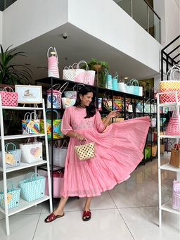 KAVANA - Women Embroidered Pink Maryam Chanderi Midi Dress