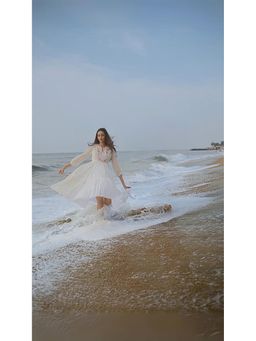 KAVANA - Women Embroidered Off White Aarwa Chanderi Midi Dress
