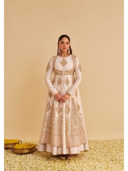 Sheetal Batra - Zainah Dabka Embroidered Ivory Anarkali with Jacket and Dupatta