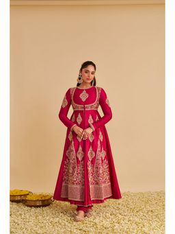 Sheetal Batra - Zainah Dabka Zardozi Embroidered Silk Hotpink Anarkali with Jacket and Dupatta