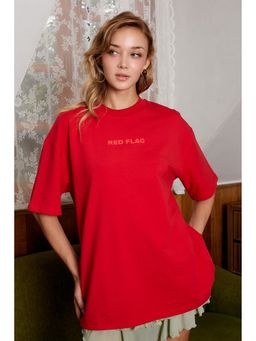 Bonkers Corner - Certified Flag Crew Neck Oversized Red T-Shirt