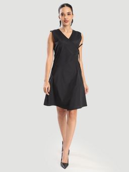 Bene Kleed - Women Satin Tie Up Party Black Knee Length Dress