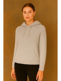 NOBARR - Women's Acrylic Full Sleeve Grey Knitted Hoodie