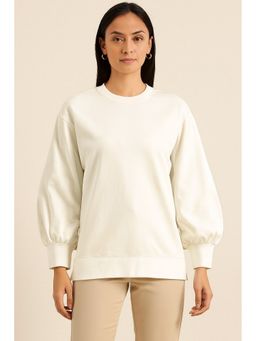 NOBARR - Women's Off-White Cotton Blend Balloon Sleeve Sweatshirt