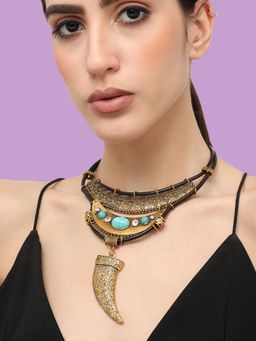 Sohi - Gold Plated Party Designer Stone Statement Necklace For Women