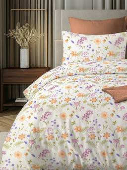 House of Owlet - White & Brown 144TC 100% Cotton Flat superking Bedsheet with 2 Pillow Covers