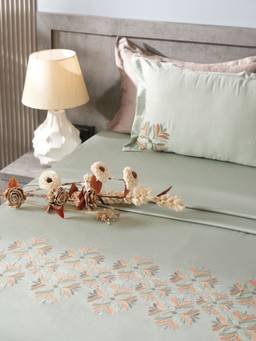 House of Owlet - Mist Green 300Tc Cotton Flat Bedsheet with 2 Pillow Covers (Super King)