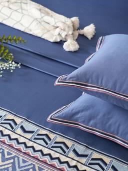 House of Owlet - Misty Blue 300Tc Cotton Flat Embroidered Bedsheet with 2 Pillow Covers (Super King)
