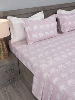 House of Owlet - Pink Mandala Elephant Print Cotton Super King Size Bedsheet With 2 Pillow Covers