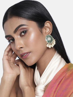 Laida - Green & White Gold-Plated Handcrafted Embellished Enamel Earrings (Pack of 2)