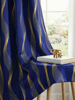 Urban Space - Blackout Curtains for Window with Eyelets & Tieback, 1 Piece- Wave Navy Blue (5 x 4)