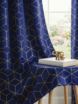 Urban Space - Blackout Curtains for Window with Eyelets & Tieback, 1 Piece - Hexagon Navy Blue (5 x 4)