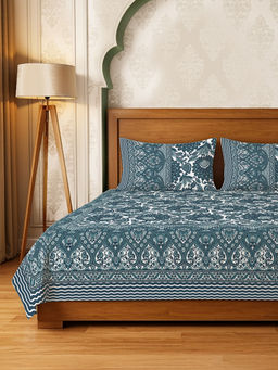 Urban Space - Rajasthani Floral Pure Cotton King Bedsheet with 2 Pillow Covers - Morbagh
