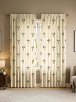 Urban Space - White Cotton Curtains with Rod Pocket (Pack Of 2)