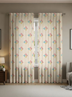 Urban Space - White Cotton Curtains with Rod Pocket (Pack Of 2)