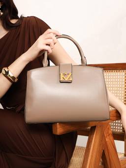 Kazo - Women The Gable Taupe Satchel Bag with Detachable Strap (M)