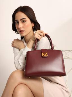 Kazo - Women The Gable Burgundy Satchel Bag with Detachable Strap (M)