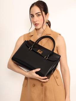 Kazo - Women The Zenith Black Handbag with Detachable Strap (L)