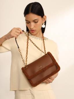 Kazo - Women Brown Glace Pouf Crossbody Sling Bag (S)