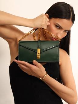 Kazo - Women Demi Green Clutch with Detachable Chain (S)