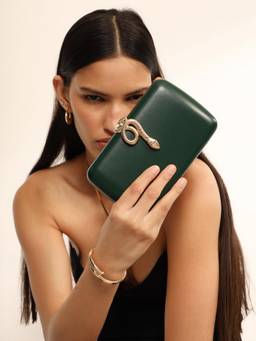 Kazo - Women Medusa Green Clutch with Detachable Chain (S)