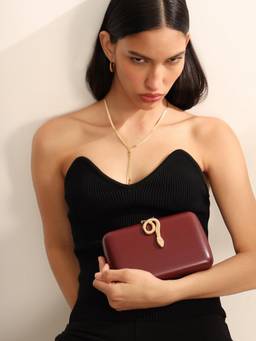 Kazo - Women Medusa Maroon Clutch with Detachable Chain (S)