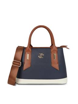 Lavie Signature - Women Woman Navy Blue Colorblock Satchel Bag with Detachable Strap (M)