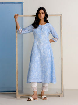 WISHFUL by W - Blue Floral Kurta