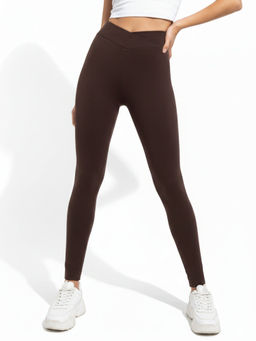 Outzidr - Brown Skinny Fit Solid Plain Leggings