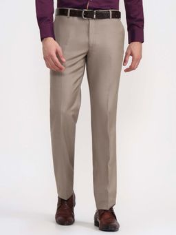 JadeBlue - Men Beige Terry Rayon Formal Trouser