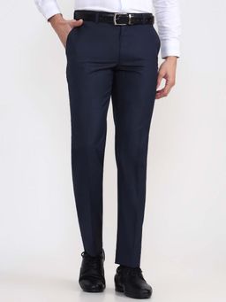JadeBlue - Men Royal Blue Solid Formal Trouser
