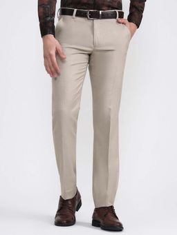 Greenfibre - Men Fawn Solid Formal Trouser Slim Fit Viscose Blend Elegant Office Wear