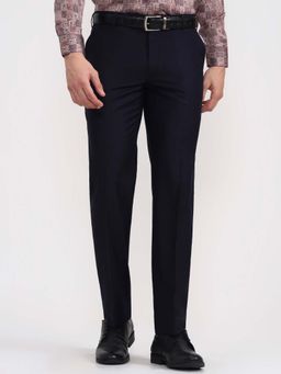 JadeBlue - Men Solid Blue Terry Rayon Formal Trouser