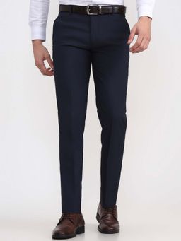 Greenfibre - Men Blue Formal Trouser Slim Fit Solid Viscose Blend Ideal for Office