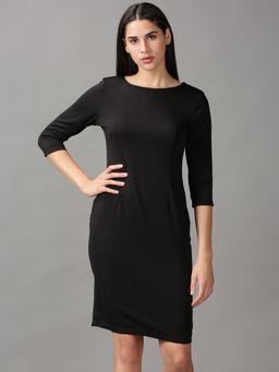 SHOWOFF - Womens Above Knee Bodycon Black Solid Dress
