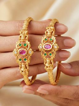 LUCKY JEWELLERY - Gold Plated Bangle Pink Green Stone Kada (568-C1Bg-2194-2)