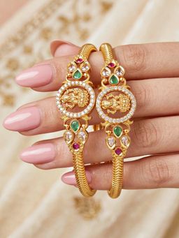 LUCKY JEWELLERY - Gold Temple Laxmi Bangle Pink Green (655-C1Bg-2197-2)