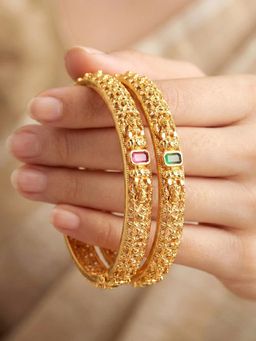 LUCKY JEWELLERY - Floral Ad White Stone Bangle (655-C1Bg-2197-2)