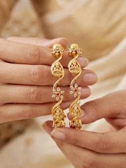 LUCKY JEWELLERY - Gold Laxmi Twist Floral Bangle Ad Stone (677-C1Bg-2199-2)