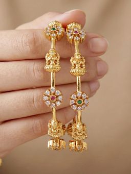 LUCKY JEWELLERY - Gold Floral Ad Bangle Pink Green (699-C1Bg-2200-2)