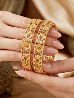 LUCKY JEWELLERY - Gold Ad Bangle Pink Green (816-C1Bg-2204-2)