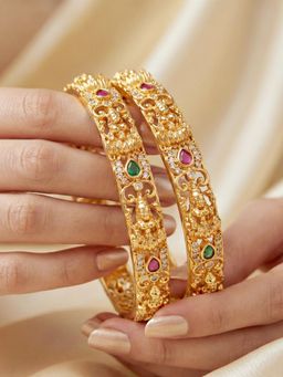 LUCKY JEWELLERY - Gold Floral Ad Bangle Pink Green (837-C1Bg-2205-2)