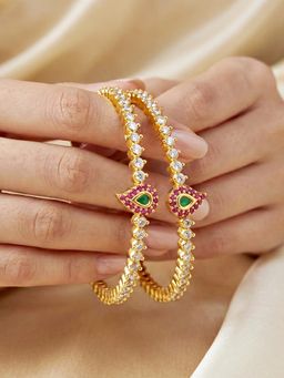 LUCKY JEWELLERY - Gold Ad Paisley Bangle Pink Green Stone (873-C1Bg-2208-2)