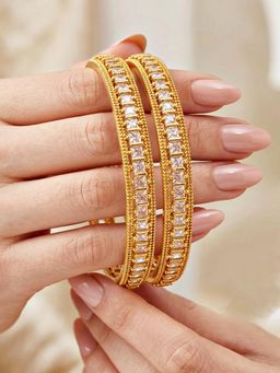 LUCKY JEWELLERY - Gold Temple White Ad Bangle Elegant Kada (891-C1Bg-2211-2)