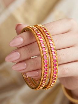 LUCKY JEWELLERY - Gold Temple Magenta Stone Bangle Kada (945-C1Bg-2212-2)