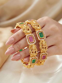 LUCKY JEWELLERY - Gold Peocock Ad Bangle Pink Green (1193-C1Bg-2216-2)