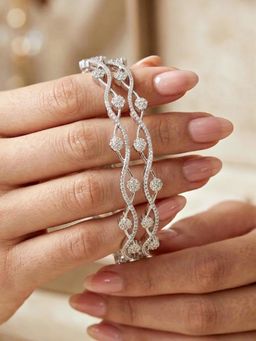 LUCKY JEWELLERY - Rhodium Ad Wave Designer Bangle (1229-C1Bg-2217-2)